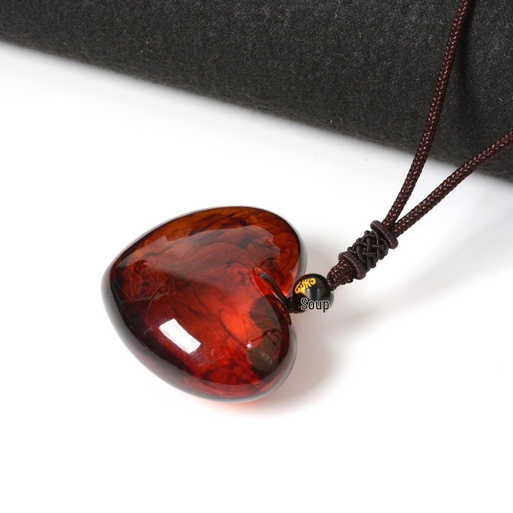 Ethnic Style Heart Sweater Chain Necklace with Gold Amber & Peach Butt Charms