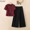 Damen Kurzarm Bluse und Hose Sommer Zweiteiler Anzugsets