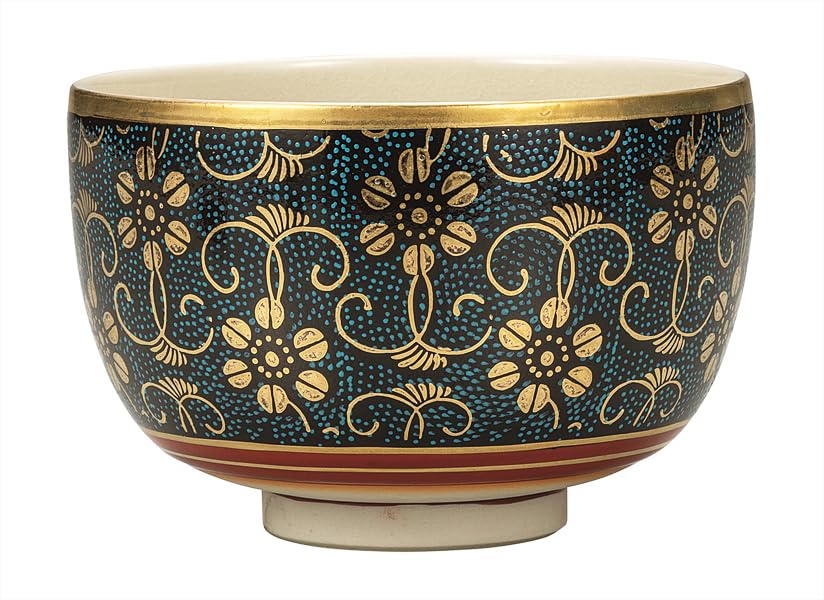 Kutani Ware Iwataya Matcha Bowl Blue Grain Tessen - K9-873