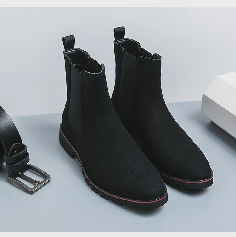 Herren Britische Nubukleder Freizeit Chelsea Boots - Trendiges Koreanisches Wildleder, Große Größe, Modischer Jugendstil.