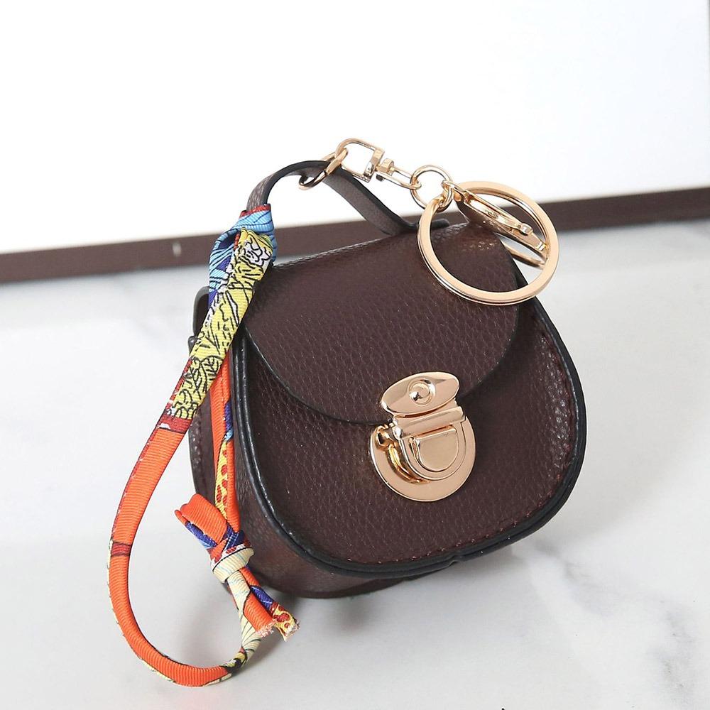 

Mini Fashion Premium Leather Earphone Bag Keychain Women s Bag Pendant Multifunction Mini Storage Pouch коричневий