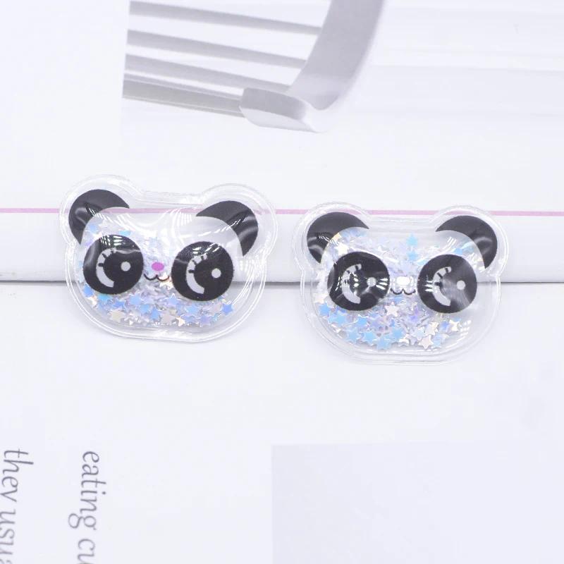 12Pcs 36*28mm Transparent Plastic Filling Sequins Panda Applique for DIY Baby Headdress Hairpin Band Decor Accessories Patches
