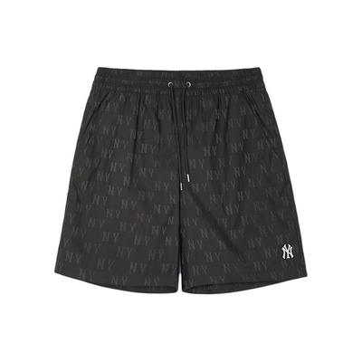 Serie Floral MLB New York Yankees Estampado Integral Cordones Pierna Recta Pantalones Cortos Casuales Pantalones Cortos Unisex Negro 3ASMM0143-50BKS