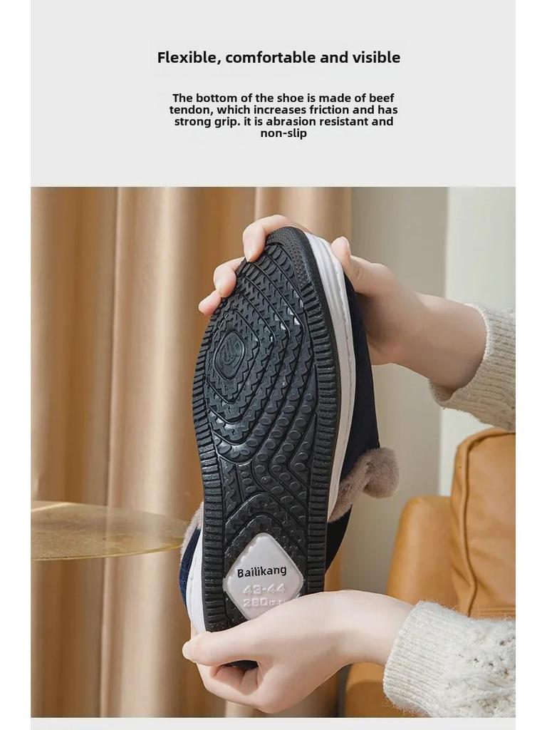 2024 Men's Non-Slip Warm Cotton Slippers with Heels, Plus Velvet, Thick Soles for Outdoor and Cold-Proof Wear