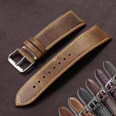 Vintage Oil Wax Leather Watch Strap Pin Buckle Bracelet Universal Cowhide Watchband Accessories 18mm 19mm 20mm 21mm 22mm Belt
