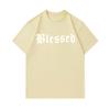 Men's 100% Cotton Crew Neck Short Sleeve T-Shirt, Casual Blessed Gothic Letter Print Breathable Soft Daily Wear Tees for Men Streetwear Fashion Comfy