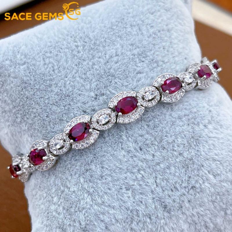 SACEGEMS Neuankömmling 925 Sterlingsilber 4*6MM Natürlicher Granat Edelstein Armbänder für Frauen Verlobung Cocktailparty Feiner Schmuck