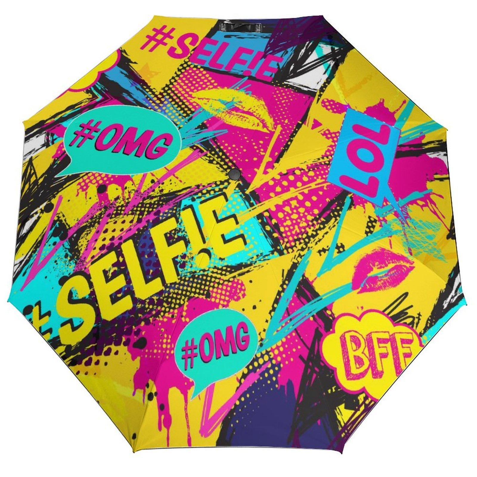 

1 Pack Automatic Umbrella With Anti Uv Coating And Waterproof Fabric For Outdoor Travel In Creative Graffiti Style чорний