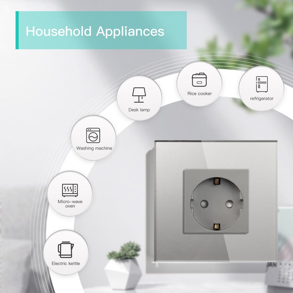 Bseed EU Russia Socket 16A 4 Colors Electric Wall Socket Tempered Glass Crystal Panel Electrical Outlet Home Improvement