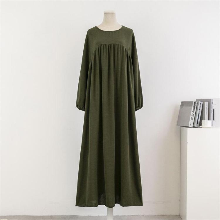 Muslimisches Übergrößenkleid Lässig für Damen Lang Maxi Mode mit Taschen Einfarbig Langarm Vestidoes Herbst Frühling 50-100kg Locker Robenkleider