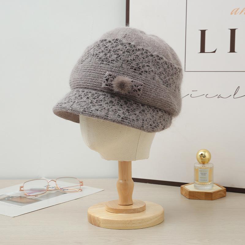 New Autumn and Winter Two Color Plush Bow Warm Basin Hat Versatile Bright Silk Rabbit Hair Basin Hat Can Scarf Cold Proof Set