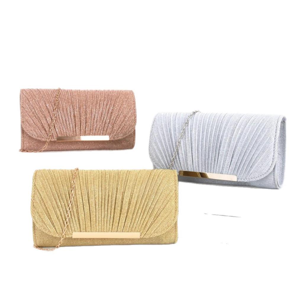 Exquisite Glitter Pleated Evening Clutch Bag for Women - Round Bottom Ladies' Banquet Bag