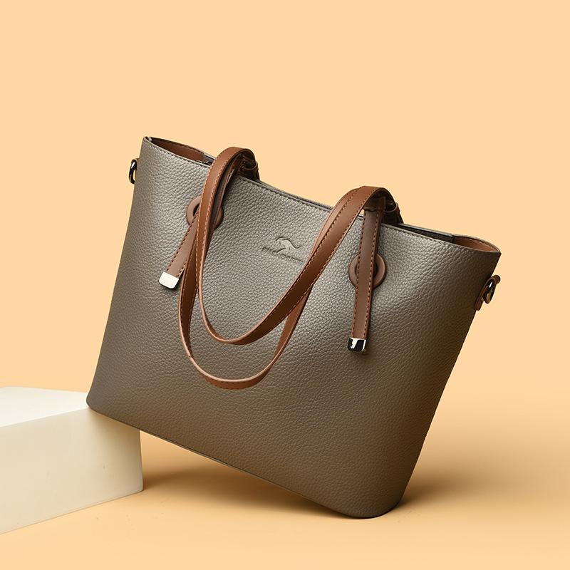 Large capacity solid color women's bag autumn new temperament lychee pattern simple underarm bag fashionable retro tote bag