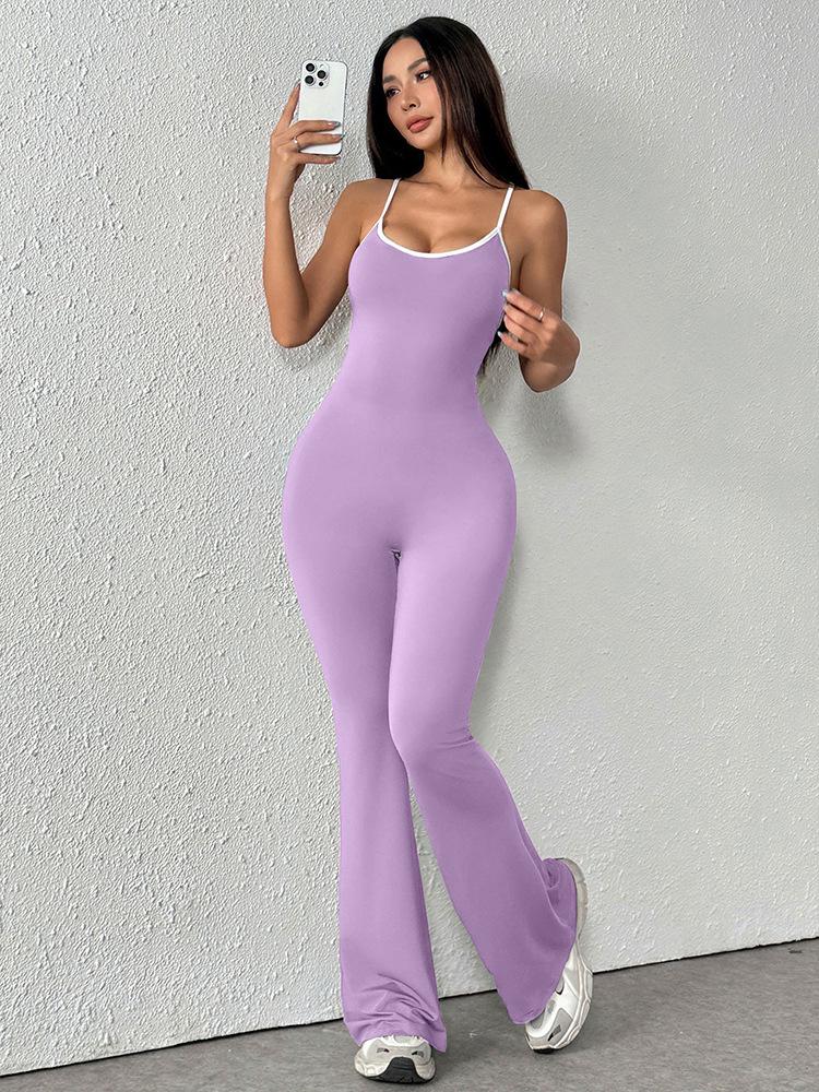 AD042 New Sexy Casual Sport Yoga Backless Solid Color Jumpsuit