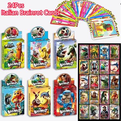 24Pcs Italian Brainrot Cards Trading Game Tung Tung Tung Sahur Tralalero Tralala Collection Cards For Children Party Game Gift