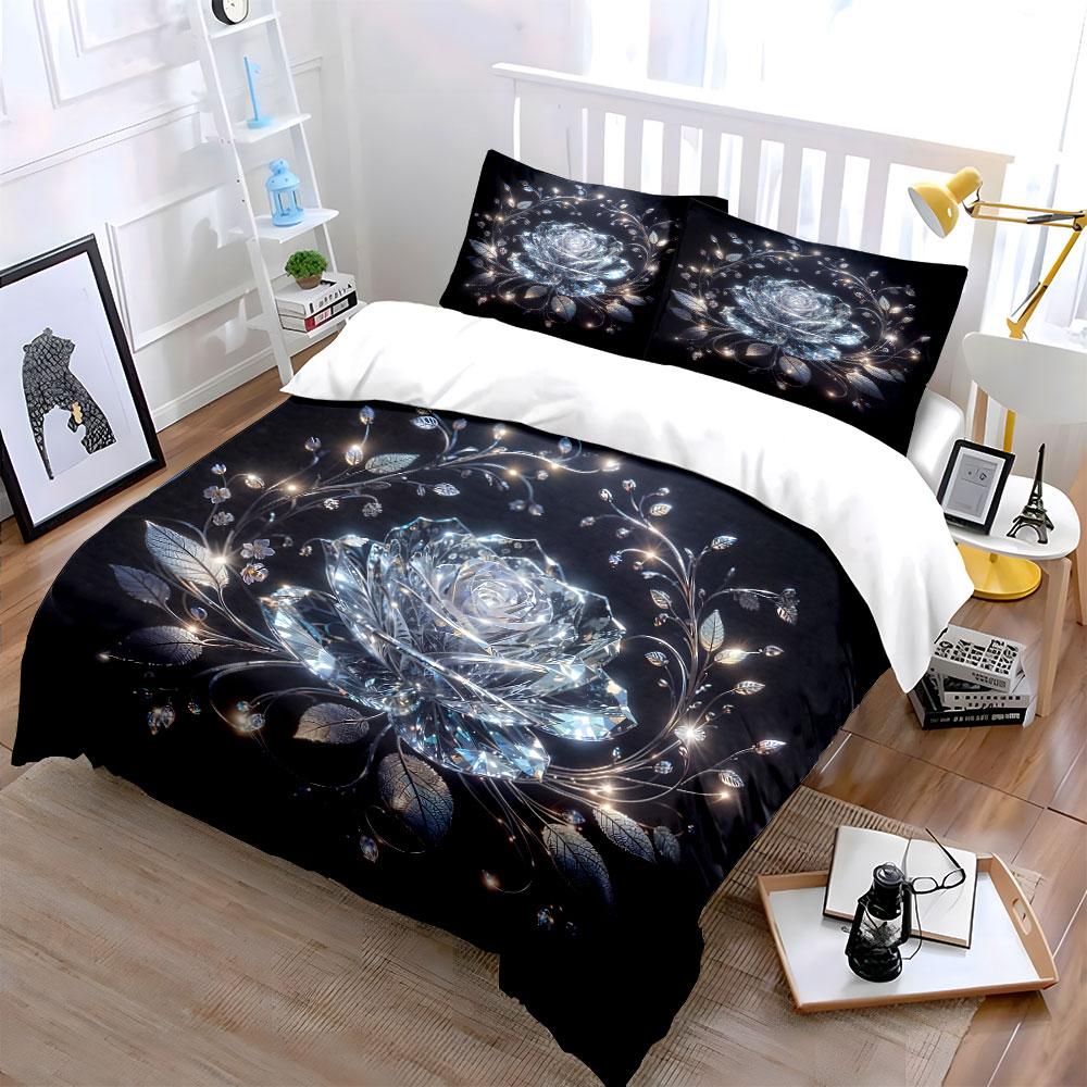 Crystal Flower Decorative Set Soft Comfortable Duvet Cover Bedding Set Included 1*Duvet Cover & 2*Pillowcases, Gift