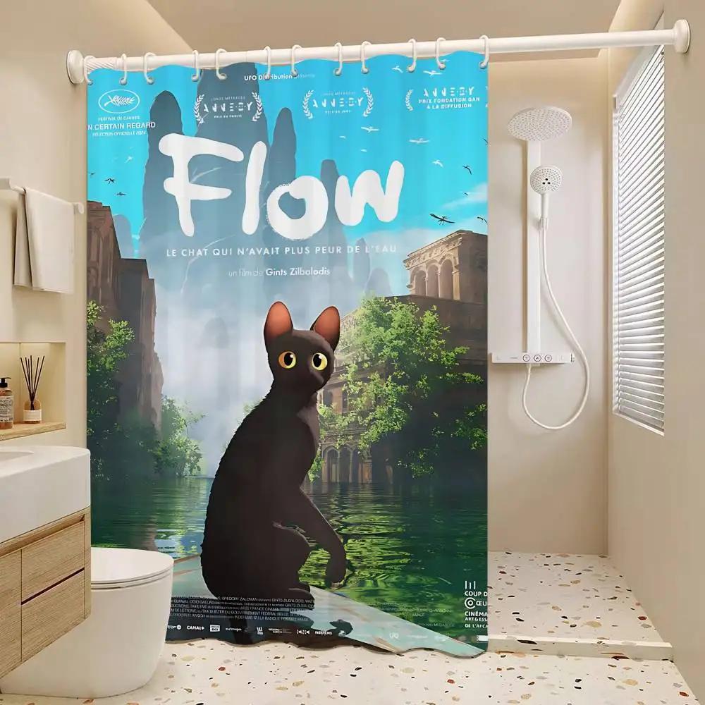 Hit Animated Movie F-FLOW White Shower Curtain, Bathroom Decorative Shower Curtain, Waterproof Shower Curtain With Hooks