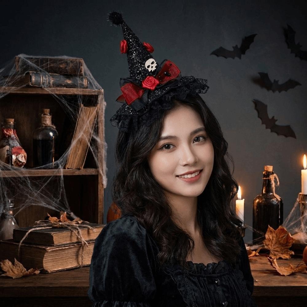 Flower Halloween Witch Hat Hair Hoop Lace Halloween Headband Halloween Party Hair Band Photo Props