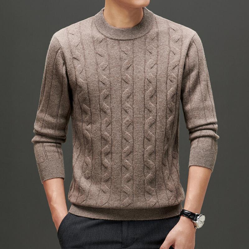 Men's Thick Cable Knit 100% Wool Sweater - Warm and Casual Autumn/Winter Base Layer Knitwear