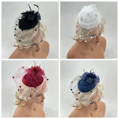 Headband Small Fedoras Headwear Mesh Dots Cover Face Net Women Mini Mesh Hat Feather Halloween Christmas Flower Veil Hair Clips