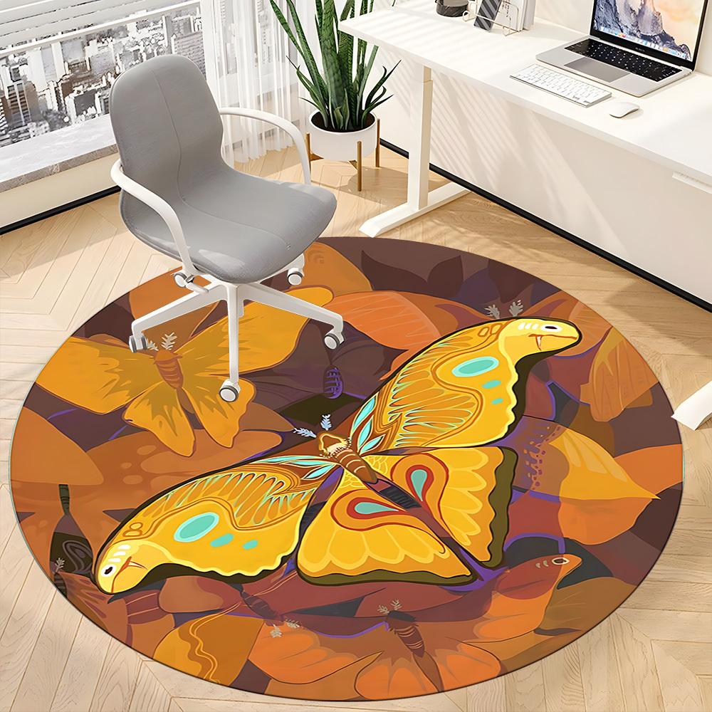 1pc Butterfly Moth Office Round Area Rug, Indoor Mat Suitable ForOffice, Under Office Chairs Bedroom Living Room Home Decor, Room Deco,  N69