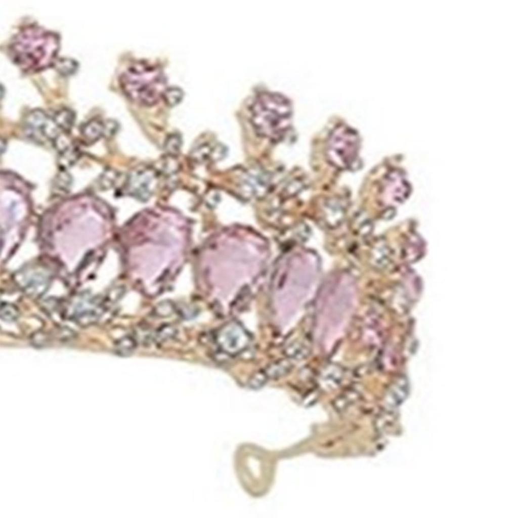Women Wedding Crown Bride Alloy Rhinestone Crown Hair Accessories for Prom Costume Party Pink and Gold