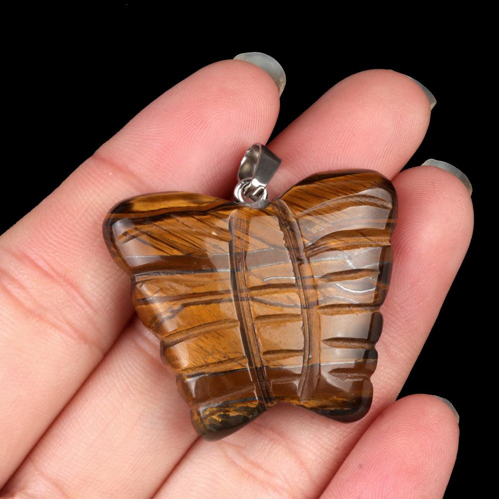 30pcs Mixed Stone Engraved 35mm Quartz Crystal Butterfly Pendant Natural Animal Guardian Necklace Pendants & Charms
