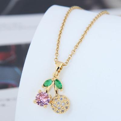 Clavicle Chain Light Luxury Titanium Steel Temperament Versatile, New, Colored Zircon Super Flash Cherry Necklace Women