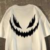 2026 New High Quality American High Street Evil Smile Print Premium Men's Short Sleeve Crew Neck Comfortable Loose T-Shirt