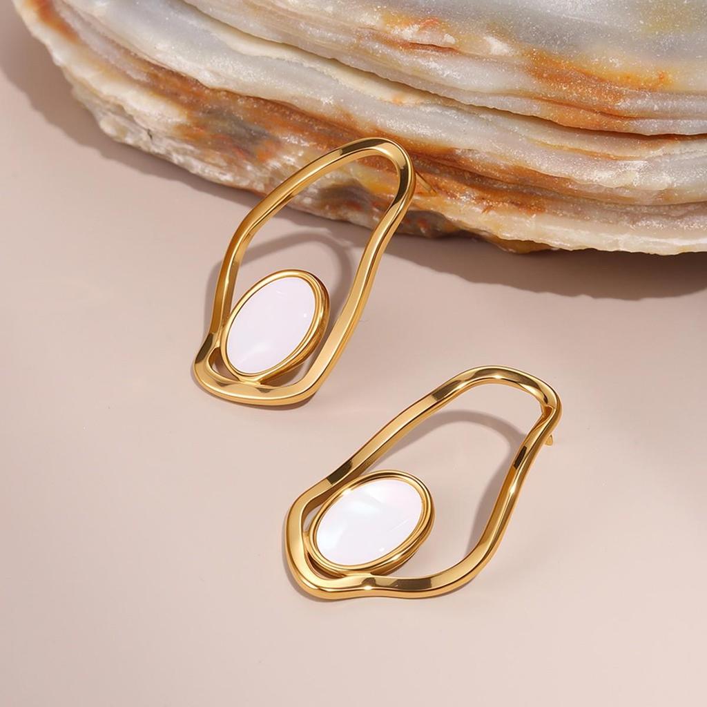 Gold Stainless Steel Irregular Hollow Women's Earrings - Fashionable, Bold European & American Style Ear Studs