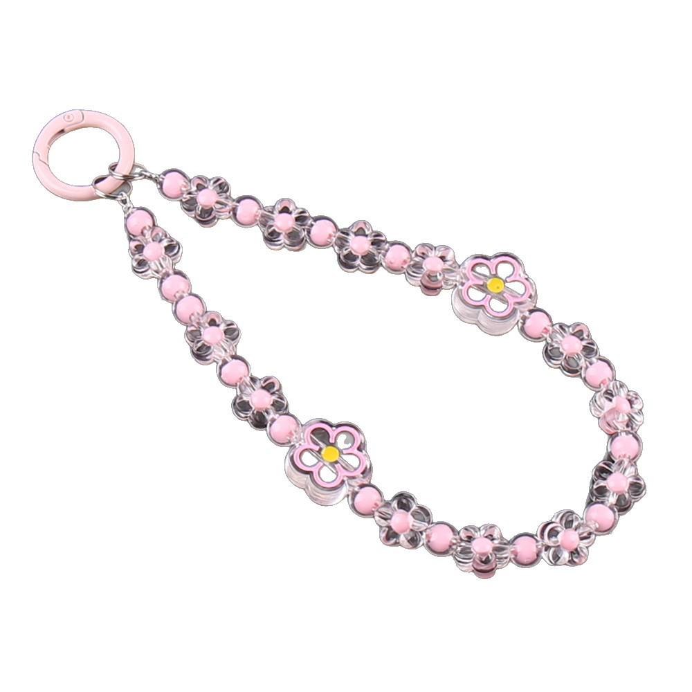 Flower Beaded Phone Charm: Lucky Bead Keychain Pendant, Cute Backpack Decor, Durable Hanging Wrist Strap
