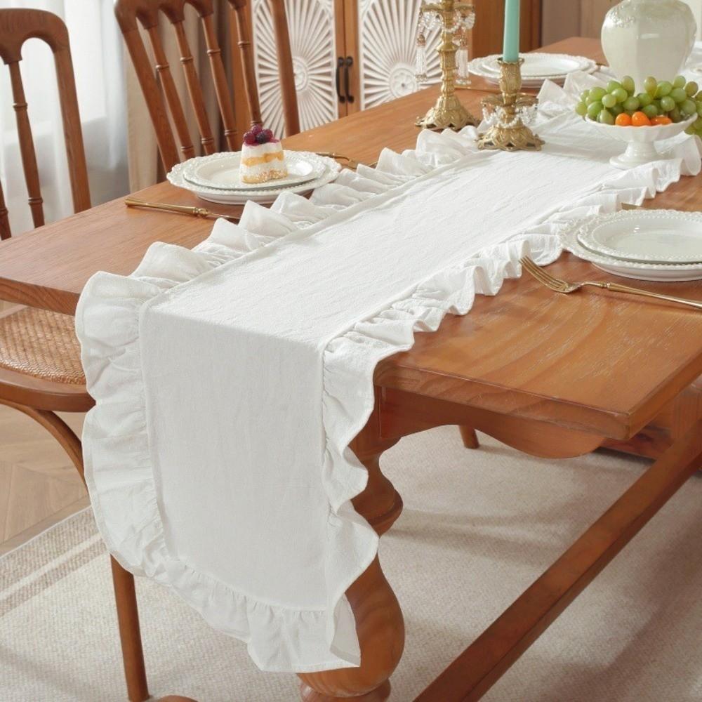 Solid Color Ruffled Edge Table Runner Rustic Style Tables Cover Dinning Table Runner  Kitchen Decor