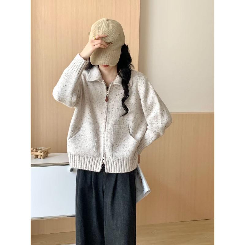 

Женский вязаный кардиган с лацканами на двойной молнии, осенне-зимний, новый, повседневный, свободный, ленивый свитер-куртка one size fits all