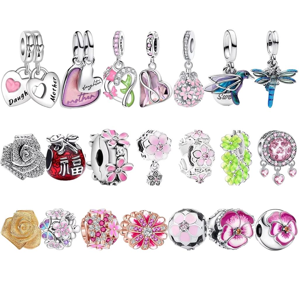 New Daisy Flower Spacer Charms Copper Pink Blossom Butterfly Heart Bird Beads For Necklace Diy Bracelet Jewellery