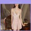 Lightweight Polyester Sleep Dress With Vneck And Sheer Mesh For Women