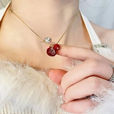 Biżuteria z granatem w stylu vintage, biżuteria modowa, stylowy naszyjnik z wisiorkiem, wyjątkowe kolczyki zwisające, prezent dla stylowych kobiet