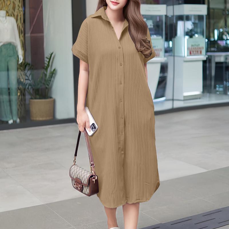 ZANZEA Vestido de camisa de manga curta de verão casual feminino com gola virada para baixo