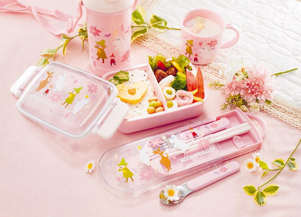 Skater Lunch Box Trio and Antibacterial Made In Moomin Anime for TACC2AG Kids' Set, Chopsticks, Spoon, Fork, Cutlery, Easy-Open Slide-Open Design,