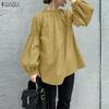 ZANZEA Women Casual Round Neck Solid Color Loose Long Sleeve Blouse