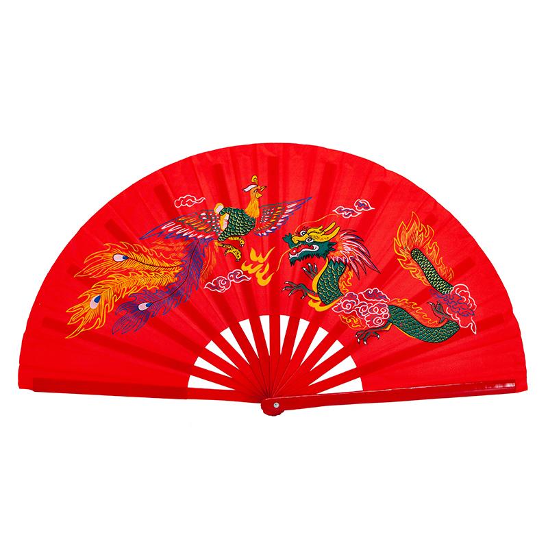 Single-Sided Tai Chi Ring Fan Bamboo Ribs Kung Fu Martial Arts Performance Dance Fan Dragon and Phoenix Right Hand Fold Hand Fan
