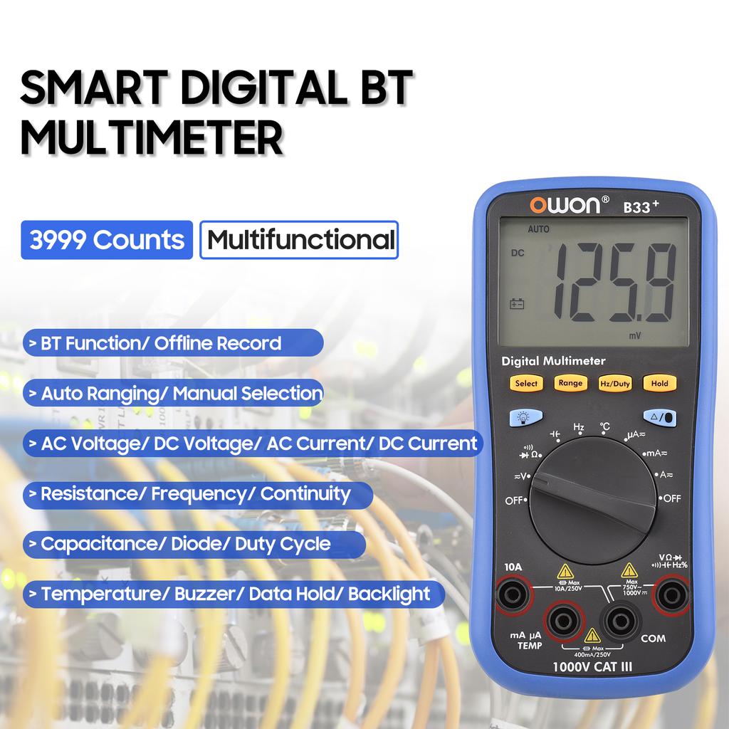 OWON B33+ Digital BT Multimeter with Offline Record 3999 Counts Auto-ranging Electrical Tester with