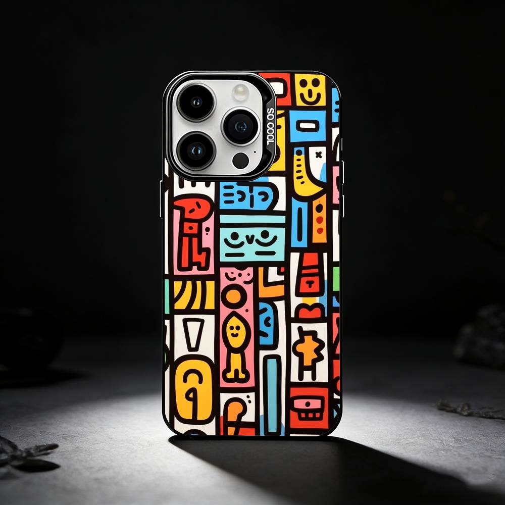 Cartoon Graffiti Phone Case For iPhone 17,16,15,14,13,12,11 Plus,Pro Max,XS,Colored silver phone case
