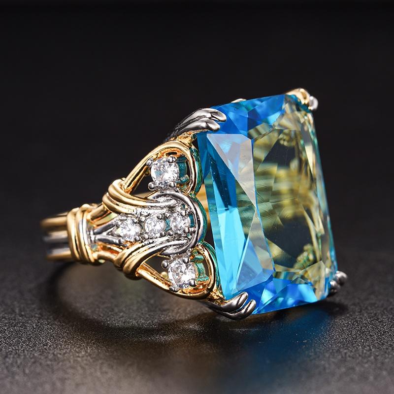 

CAOSHI Chic Two Tone Party Rings with Shiny Blue Cubic Zirconia Versatile Women Accessories Gorgeous Zircon for Wedding Party 6