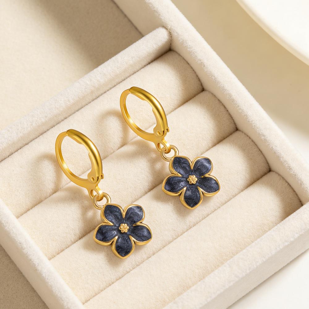 Cazador Enamel Flowers Women's Earrings Stainless Steel Gold Color Plumeria Daisy Hoop Earrings Jewelry Trendy Mother's Day Gift
