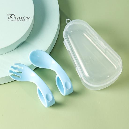 1 Set Offset Spoon Food Grade Adorable Appearance Adaptive Eating Aid Right Hand Learn Eat Baby Fork Spoon Set for Family