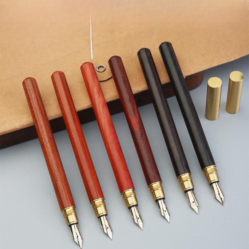 Sandalwood Wooden Fountain Pens Retro Simple Office Calligraphy Pens Students Writing School Office Supplies Stationery