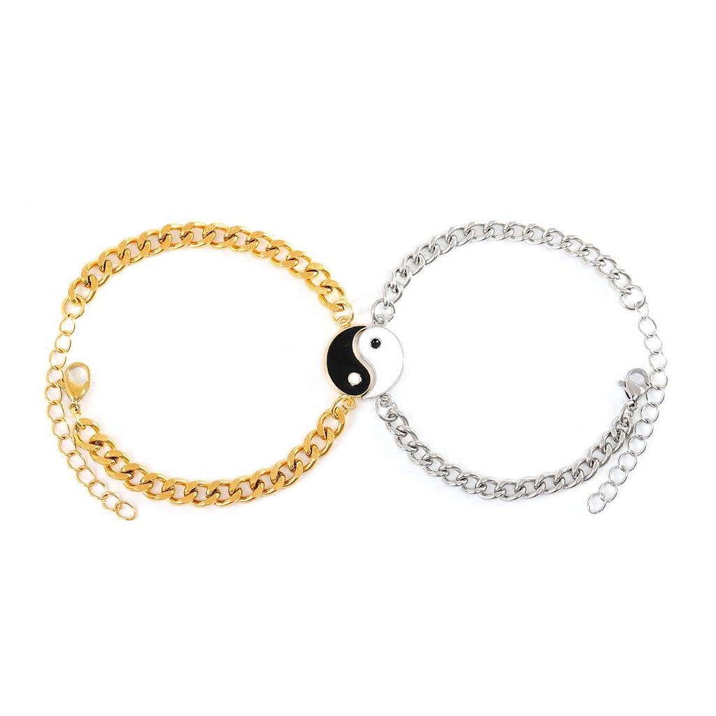 Yin-Yang Tai Chi Stainless Steel Couples Bracelets for Men and Women