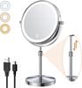 ARREBOL Magnifying Height Tabletop USB 10x Makeup Mirror with LED Stand 10x and 1x Magnification 3 Brightness Stepless Popular Day Gift Wide X 38cm