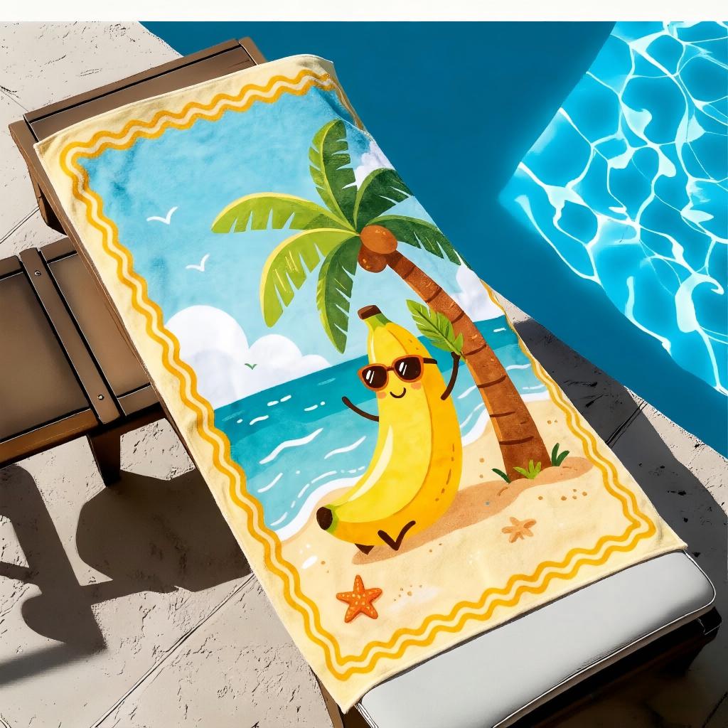 1Pc Banana Coconut Tree Print Tropical Beach Towel Soft Quick Dry Towel Perfect for Summer Travel Pool Party Outdoor Holiday Dai