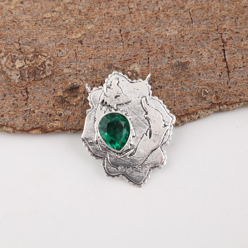 Green Emerald Gemstone Jewelry, 925 Sterling Silver Pendant Handmade Dainty Jewelry For Gift